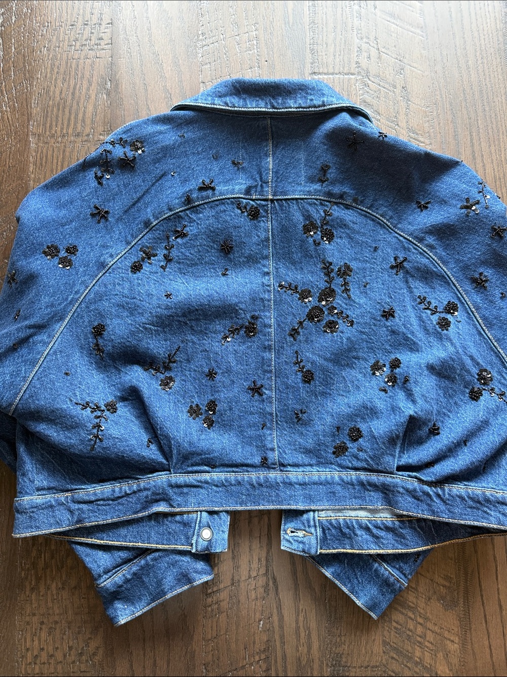 Pilcro Blue Denim Jacket with Black Floral Embroidery - Picture 2 of 4